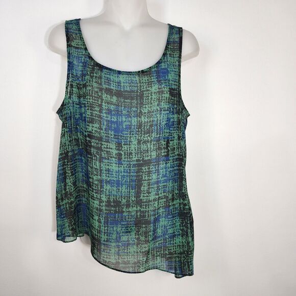 CABI Women's Top Medium Green Painted Plaid Paradox Layered Blouse Style 3770 - Picture 7 of 13